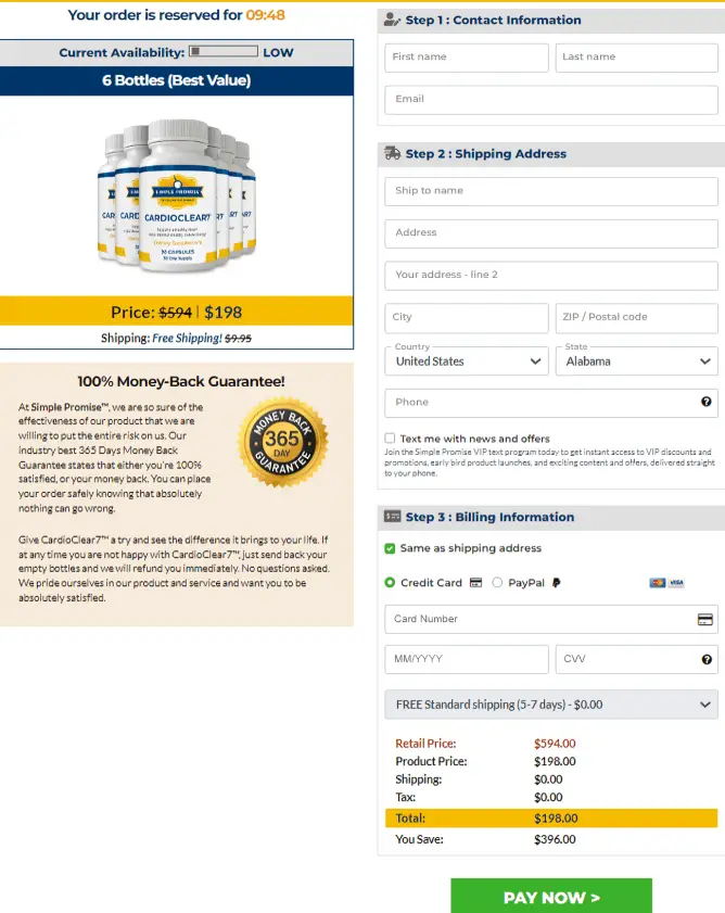 CardioClear7 Secure Checkout Page